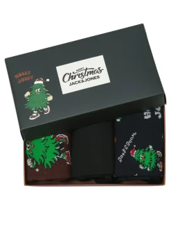 Jolly Giftbox Xmas Tree 3-pak Strømper, Winetasting Dark Navy/Black, 38-43