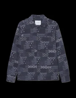 Layton Contrast Jacquard Overshirt, Denim Blue, S