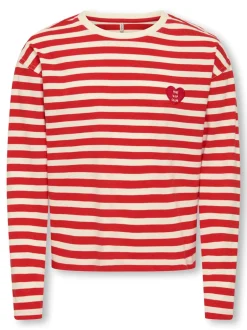 Livina O-Neck Stripe Bluse, High Risk Red, 158-164 cm