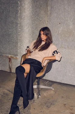 Maxi Split Logo Sweatshirt, Beige, S