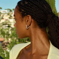 Medium Heart Crush Hoops, Silver