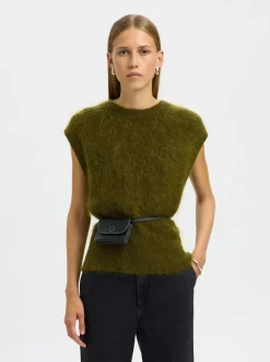 Mira Mohair Strikvest, Avocado, L