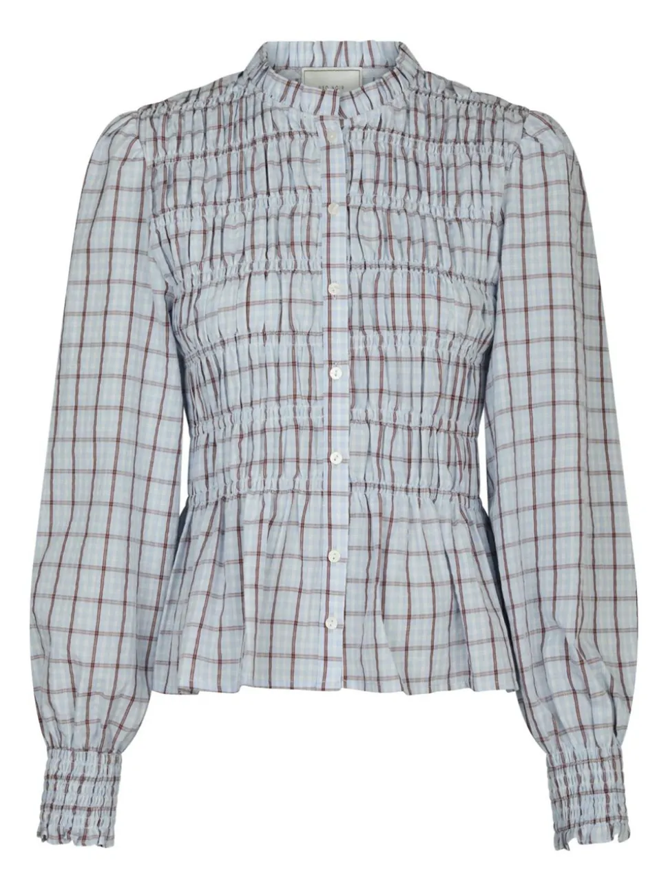 Mocca Smock Check Bluse, Light Blue, 40