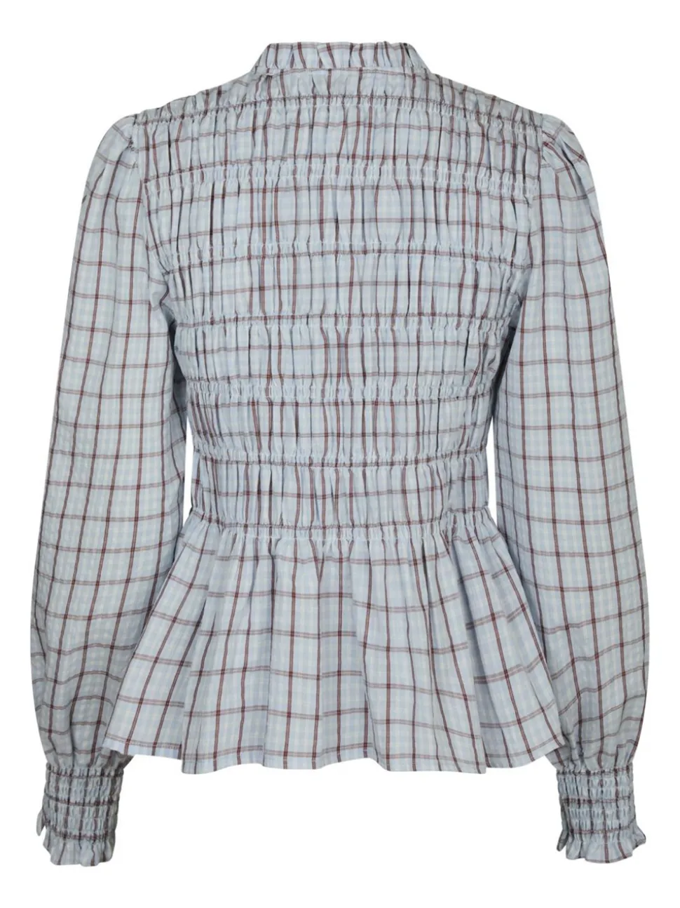 Mocca Smock Check Bluse, Light Blue, 40