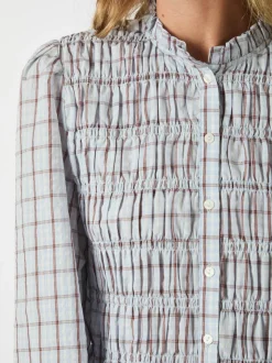 Mocca Smock Check Bluse, Light Blue, 40