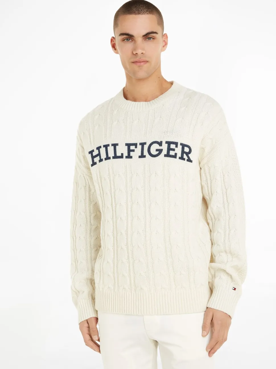 Monotype Kabelstrik Striktrøje, Ancient White/Desert Sky, M