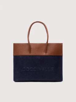Myrtha Denim Håndtaske, Blue Den/Cognac