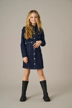 Myth Belt Denim Kjole, Dark Blue Denim, 158 cm