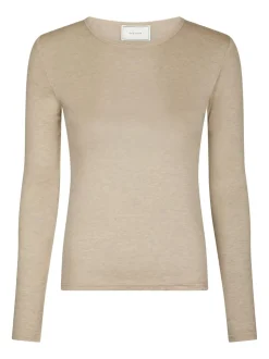 Nella Fine Rib Bluse, Beige Melange, 38