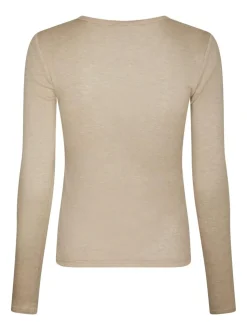 Nella Fine Rib Bluse, Beige Melange, 38