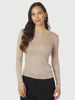 Nella Fine Rib Bluse, Beige Melange, 38