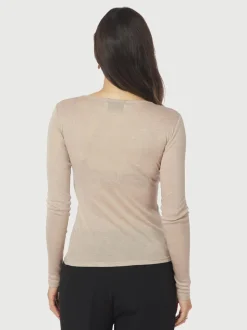 Nella Fine Rib Bluse, Beige Melange, 38