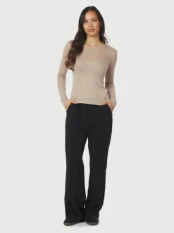 Nella Fine Rib Bluse, Beige Melange, 38