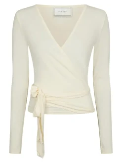 Nia Jersey Wrap Bluse, Ivory, 36