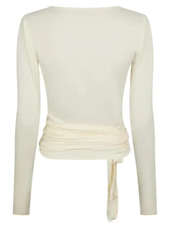 Nia Jersey Wrap Bluse, Ivory, 36