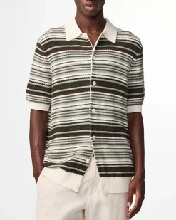 Nolan Tekstur Cardigan Polo, Green Stripe, M