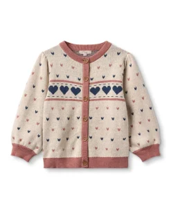 Nova Multi Heart Cardigan, Sandshell, 104 cm