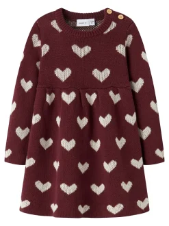 Oana Baby Knit Kjole, Burgundy Peyote Heart, 68 cm