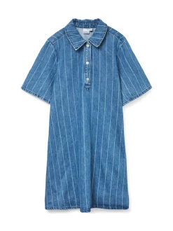Ocean Striped Kjole, Medium Blue Denim, L