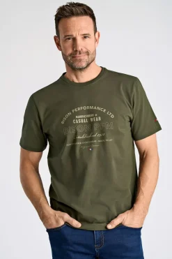 O-Neck Print T-shirt, Dk Green, XL