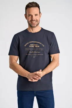 O-Neck Print T-shirt, Navy, L