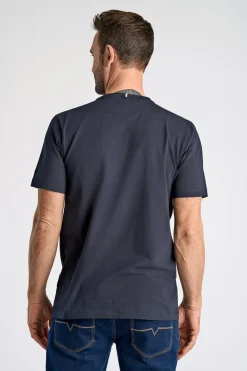 O-Neck Print T-shirt, Navy, L