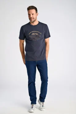 O-Neck Print T-shirt, Navy, L