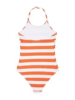 Original Stripe Halterneck Badedragt, Breton Stripe Brilliant Orange, 152-164 cm