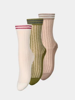 3-pak Strømper, White/Brown/Army, 37/39