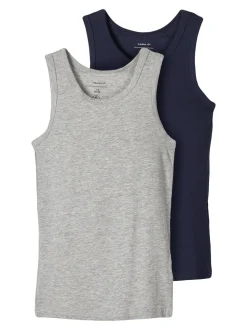 2-pak Tanktop, Grey Melange/Dark Sapphire, 134-140 cm
