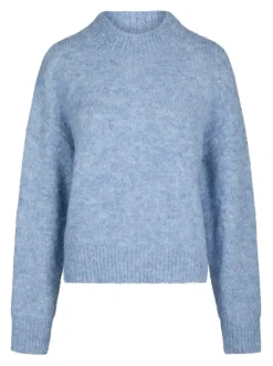 Paulina Fluffy Knit Striktrøje, Dusty Blue, 38