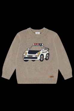 Pelle Policecar Striktrøje, Sand Melange, 122 cm