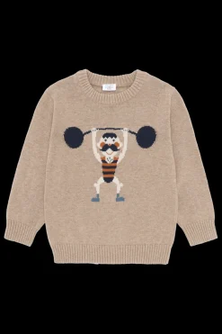 Pelle Strong Man Striktrøje, Biscuit, 116 cm