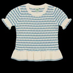 Pointelle Bluse, Ecru/Sea, 130 cm