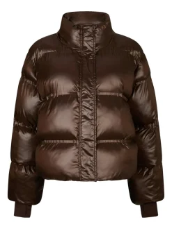 Rhea Shiny Puffer Jakke, Dark Brown, 34