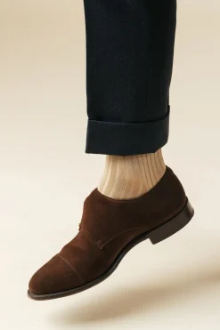 Ribbed Cotton Strømper, Beige, 43-46