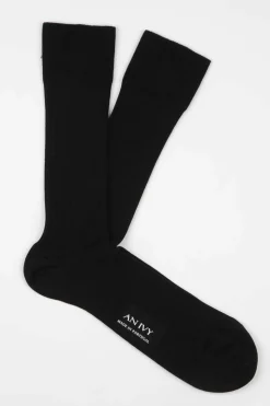 Ribbed Cotton Strømper, Black, 43-46