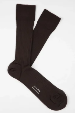 Ribbed Cotton Strømper, Brown, 43-46