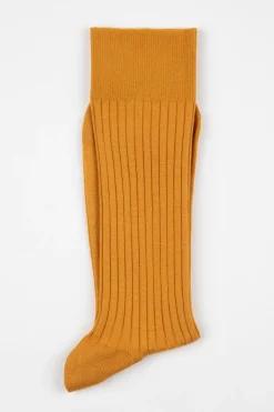 Ribbed Cotton Strømper, Burnt Yellow, 39-42