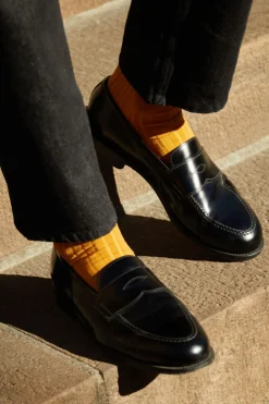 Ribbed Cotton Strømper, Burnt Yellow, 39-42