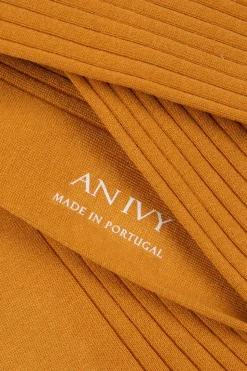 Ribbed Cotton Strømper, Burnt Yellow, 39-42