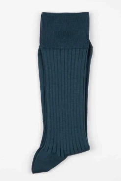 Ribbed Cotton Strømper, Indigo Blue, 43-46