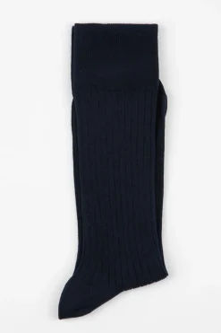 Ribbed Cotton Strømper, Navy, 43-46