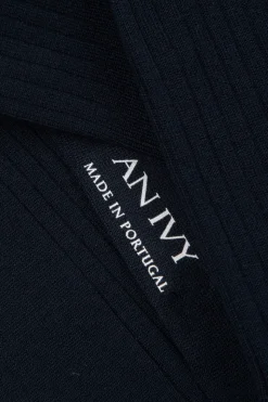 Ribbed Cotton Strømper, Navy, 43-46