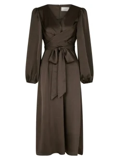 Rimini Heavy Sateen Kjole, Dark Brown, 38