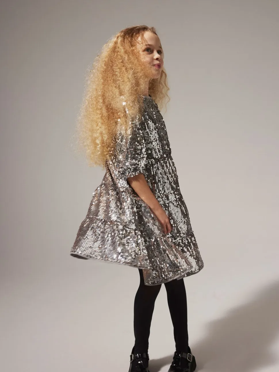 Riscing 3/4 Kjole, Silver, 152 cm