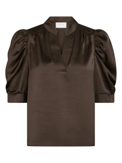 Roella Heavy Sateen Bluse, Dark Brown, 42