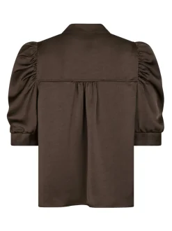 Roella Heavy Sateen Bluse, Dark Brown, 42