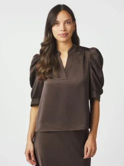 Roella Heavy Sateen Bluse, Dark Brown, 42