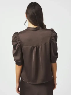 Roella Heavy Sateen Bluse, Dark Brown, 42
